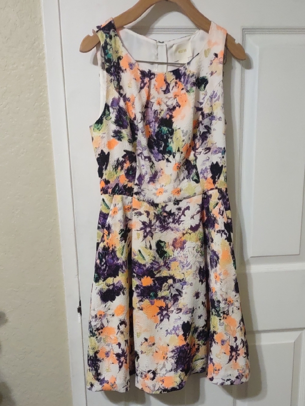 Maeve anthropology Cream Dress with Orange, Purple & Green Floral Print Size 2.